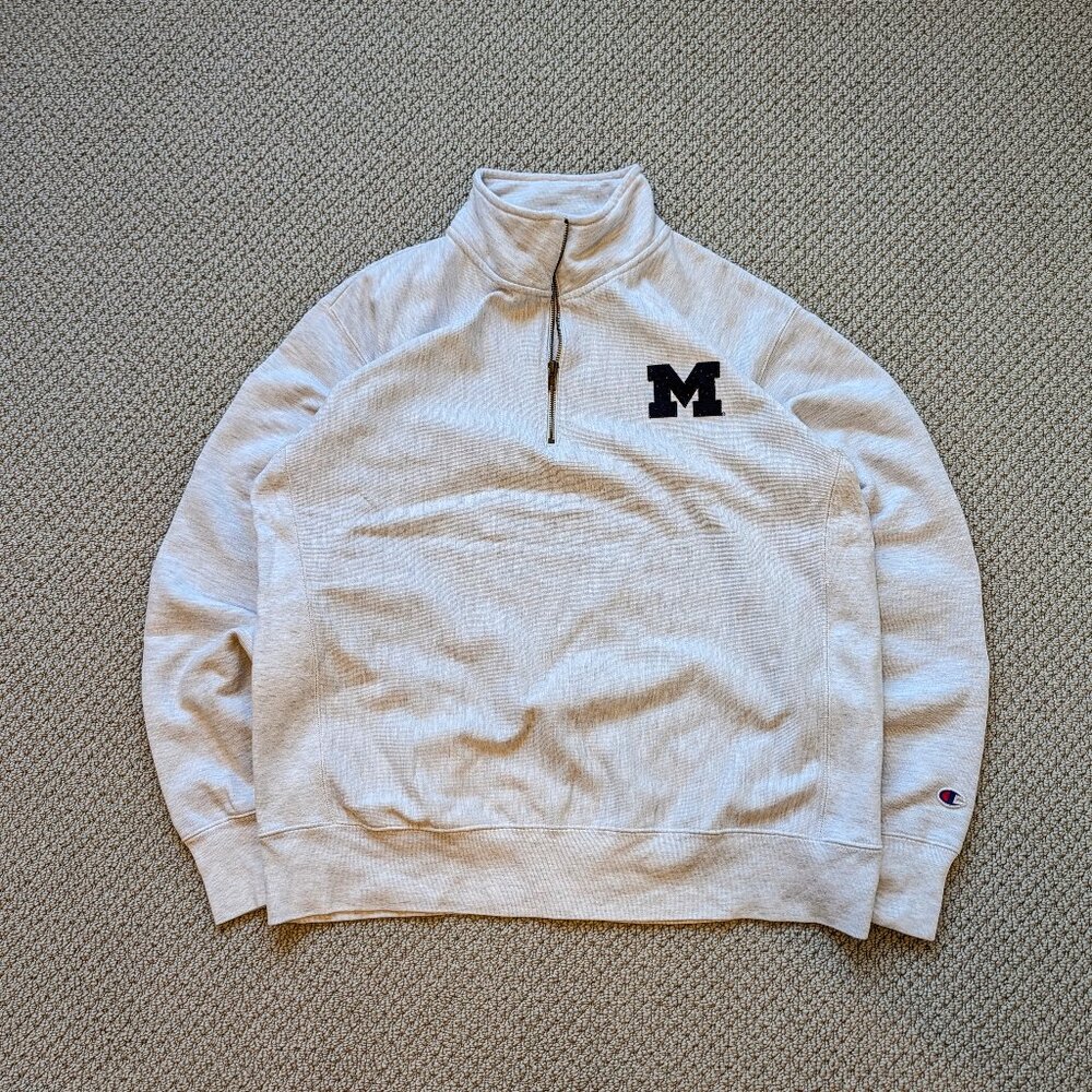 Champion Reverse Weave Quarter Zip University of Michigan Wolverines XL Grey